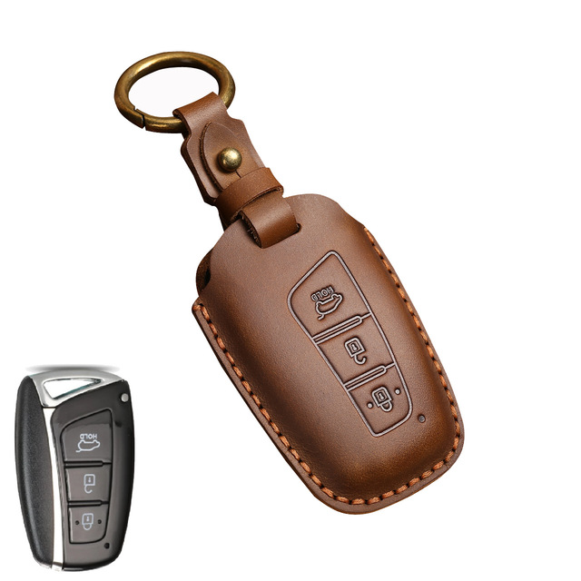 Luxury Leather Key Case Fob Cover Keychain Holder For Hyundai IX35 IX45 Elantra Santafe Equus Genesis Accessories Keyring Bag