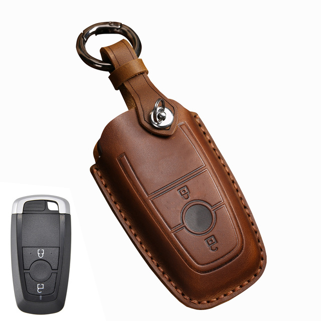 Leather Key Case Cover Fob Keychain Holder For Lincoln Ford Raptor F150 Explorer Everest Ranger Accessories Remote Keyring Bag