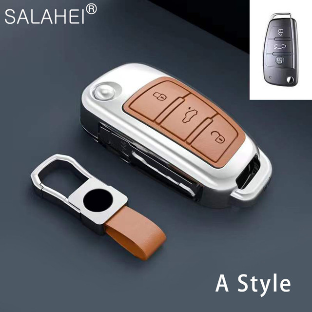 New Fashion Zinc Alloy and Leather Car Key Case Cover for Audi A3 A4 A5 C5 C6 8L 8P B6 B7 B8 C6 RS3 RS6 Q3 Q7 TT 8L 8V S6 S4 S3