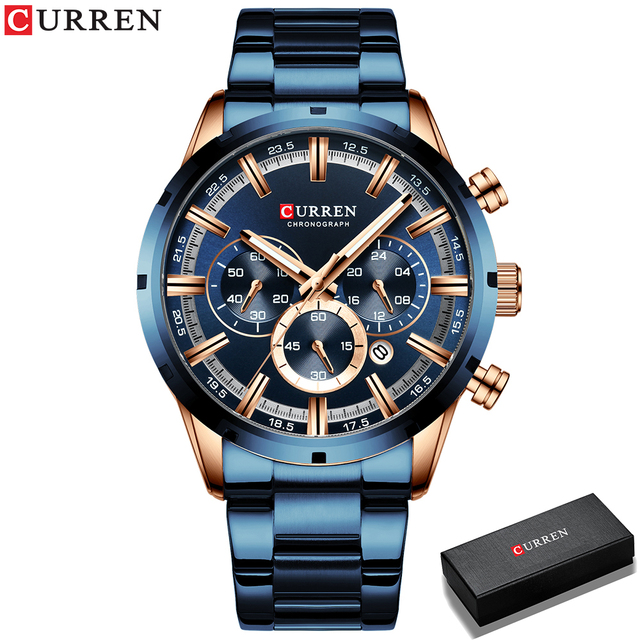 Curren Men's Watch Blue Dial Stainless Steel Band Date Business Men's Watches Waterproof Luxuries Men Wrist Watches for Men