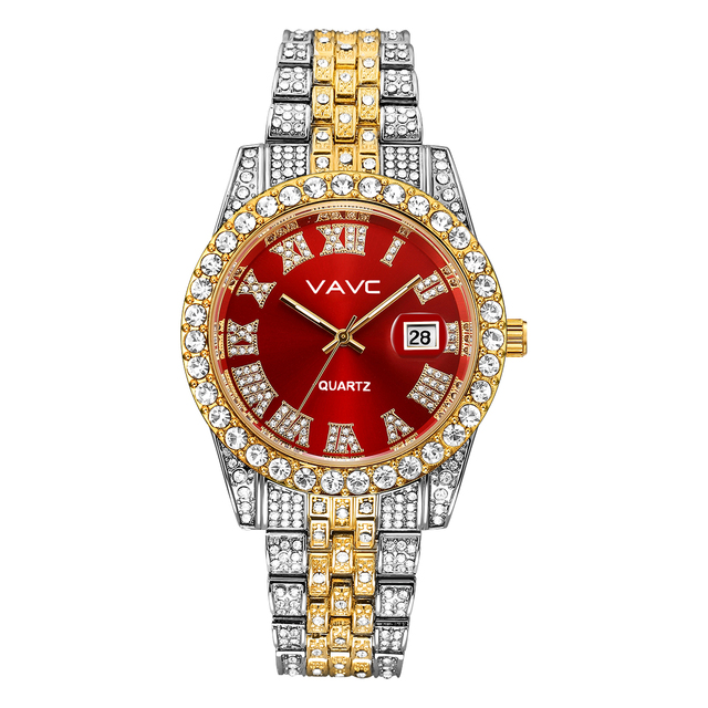 VAVC Men's Watches 2022 Luxury Full Bling Iced-out Diamond Crystal Quartz Wrist Watch New Fashion Original Design Diamond Watches