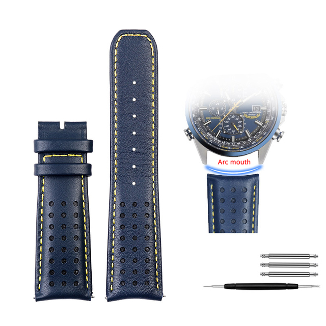 For Citizen Blue Angel Men Radio Wave Watch AT8020-54L/8020-03L/JY8078 Curved End Genuine Leather Watchband Watch Band 22 23