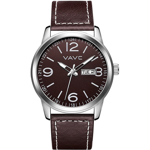 2022 New VAVC Quartz Watches Men Black Leather Band Causal Analog Dress Quartz Wrist Watch with Black Face and Simple Design