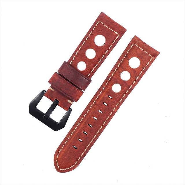 Genuine Leather Watch Strap for Men, Vintage, Brown, 20mm, 22mm, 24mm, 3 Holes, Soft, Breathable