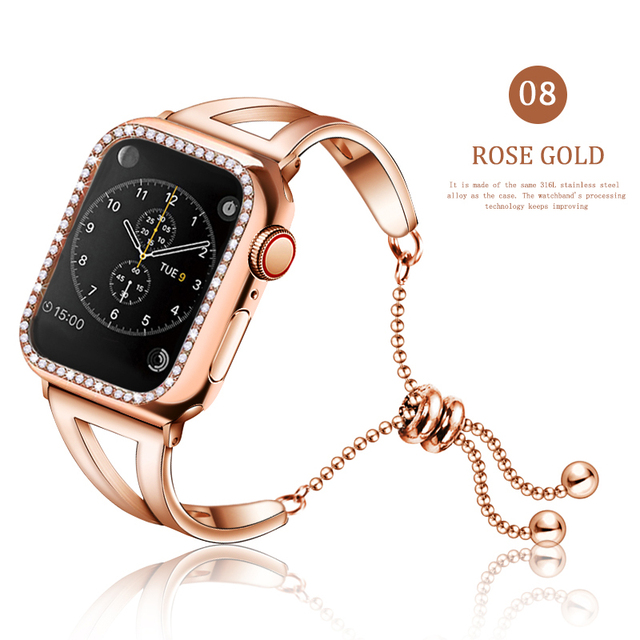 Ladies Bracelet Strap for Apple Watch Bnad + Diamond Chain Chain Se 65432 Band 42mm 44mm Stainless Steel for iWatch 38mm 40mm