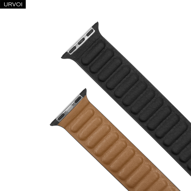 URVOI Leather Link For Apple Watch Series 7 6 SE 5 4 321 Leather Band Two Tone Strap With Magnetic Loop Buckle Brown Back