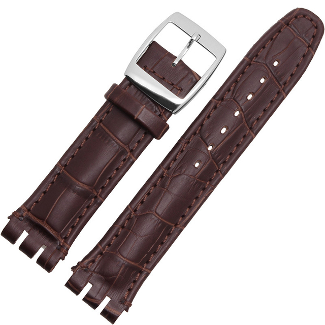 Strap for Swatch 17mm and 19mm, Genuine Leather, Black, Brown, White, Water Resistant, High Quality