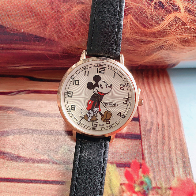 Disney Mickey Korean version fashion simplicity animation PU strap quartz watch Mickey Mouse children's watch boy girl