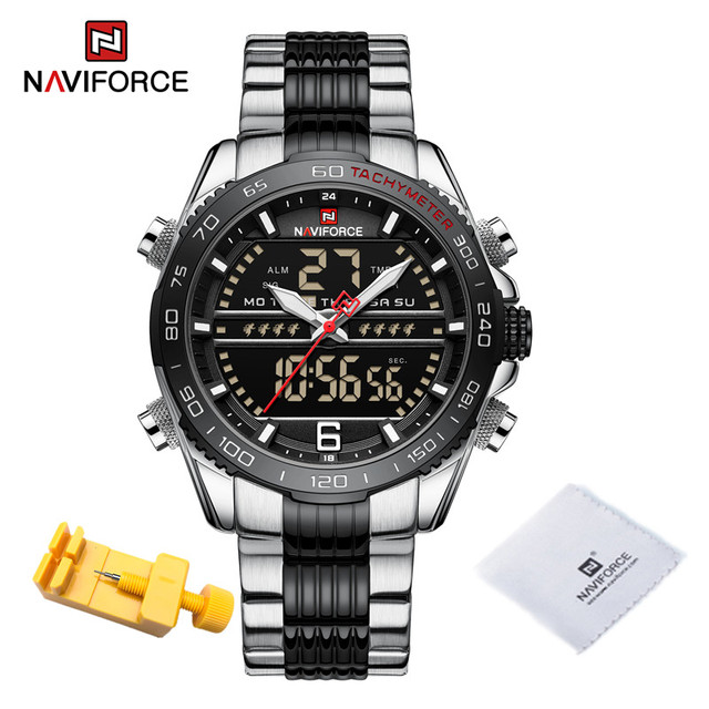 Luxury Brand NAVIFORCE Digital Men Sports Watch Steel Band Waterproof Chronograph Luminous Alarm Clock Quartz Male Wristwatch