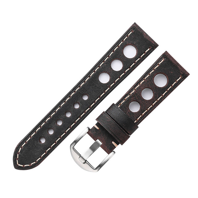 Soft Leather Watch Strap with Buckle, Antique Brown, Breathable, Cowhide, Three Holes, 20mm 22mm