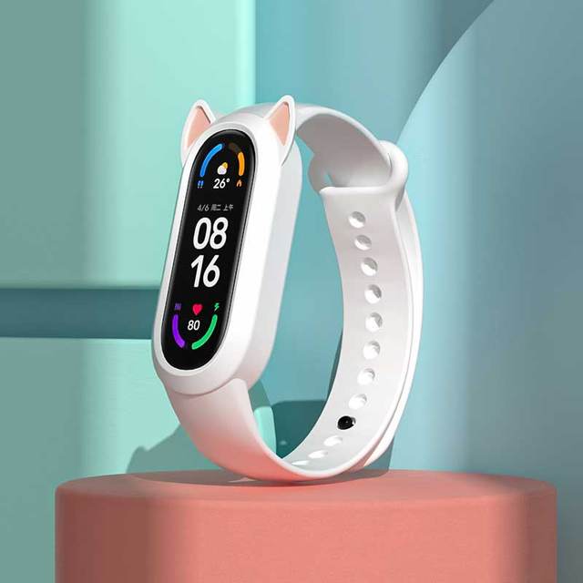 Universal Silicone Strap For Xiaomi Mi Band 3/4/5/6 Wristband Replacement Cute Cat Ear Smart Watch Bandsfor Mi Band 3 4 5 6