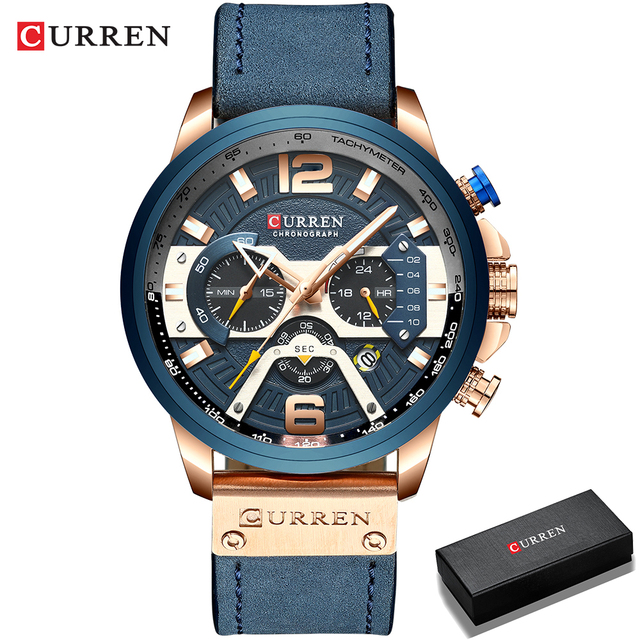 CURREN Men's Fashion Sport Watches Luxury Brand Military Style Leather Wrist Watch Chronograph Fashion