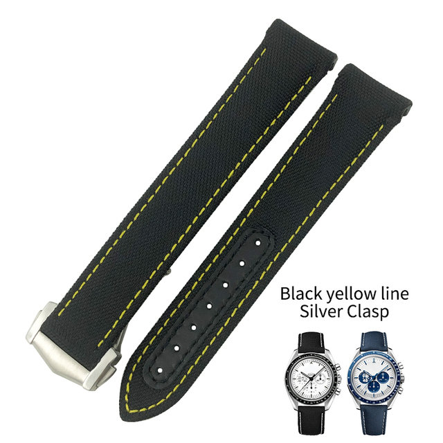 19mm 20mm 21mm High Quality Nylon Fabric Cowhide Watchband For Omega Seamaster AT150 De Ville Speedmaster Curved Watch Strap