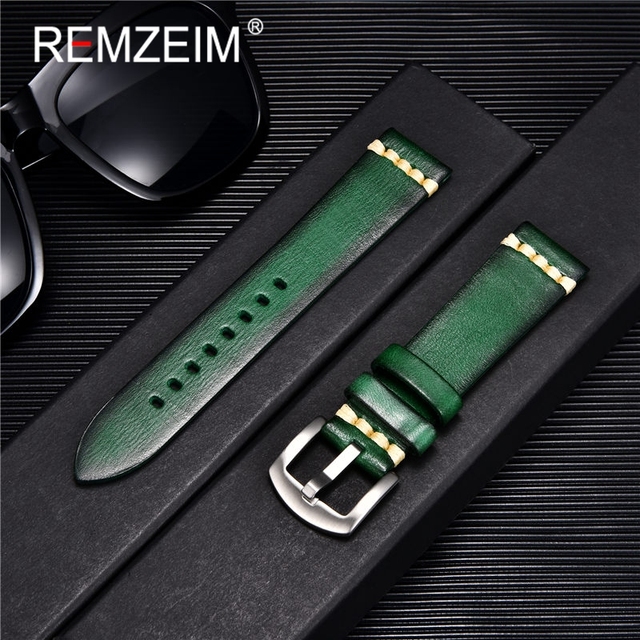 Rimzm Tanned Leather Watch Strap Antique Watch Strap 18mm 20mm 22mm 24mm Red Gray Blue High Quality Wristband Strap Accessories