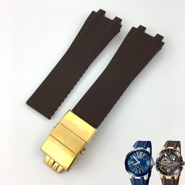 26mm*20mm Silicone Rubber Watch Band Fit For Ulysse Nardin Black Blue Brown Strap Waterproof Steel Folding Buckle Wrist Tools