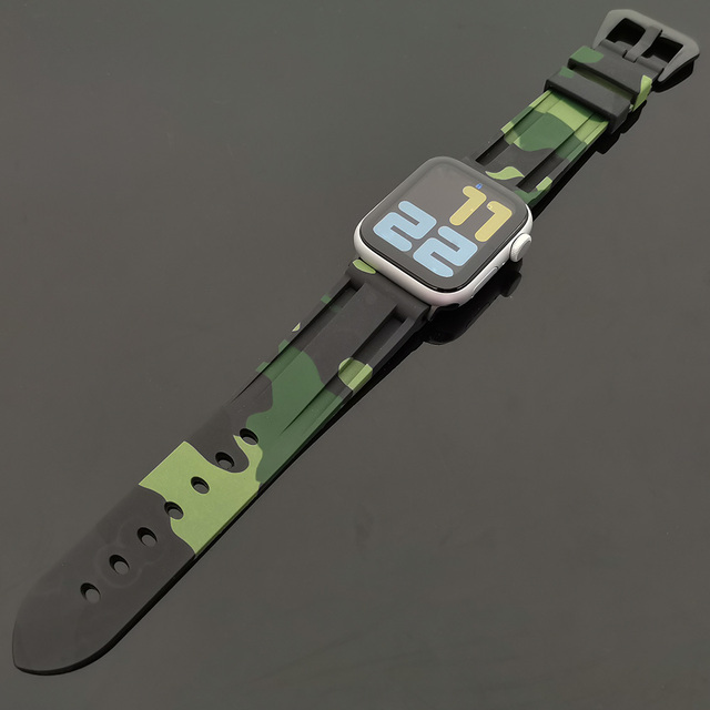 Silicone Camouflage Watch Strap for Apple Watch 42mm 44mm 45mm for iWatch Series 4/5/6/SE/7 38mm 40mm 41mm Military Bracelet