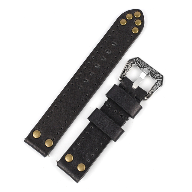 18mm 20mm 22mm 24mm Vintage Genuine Leather Watches Rivet Leather Watch Strap Replacement Carving Watchband Accessories