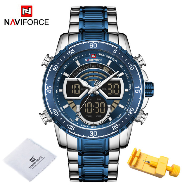 NAVIFORCE Men Sports Military Waterproof Watches Luxury Analog Quartz Digital Wrist Watch for Men Stainless Steel Gold Watches