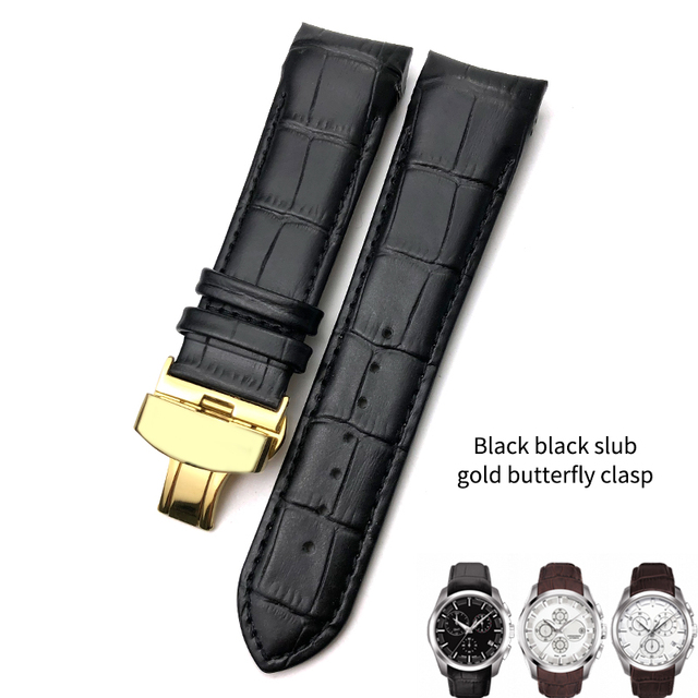 22mm 23mm 24mm Curved End Genuine Leather Watchband Fit For Tissot T035617 Cowhide Watch Strap Butterfly Clasp Bracelets Men