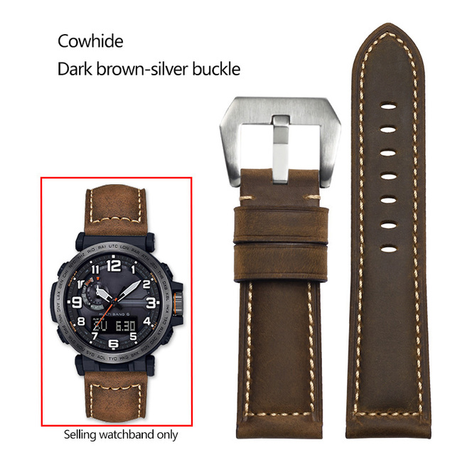 Frosted Cow Leather Italian Watchband for Casio PROTREK Series PRG-600/PRG-650/PRW-6600 Outdoor Sports Bracelet Strap 24mm