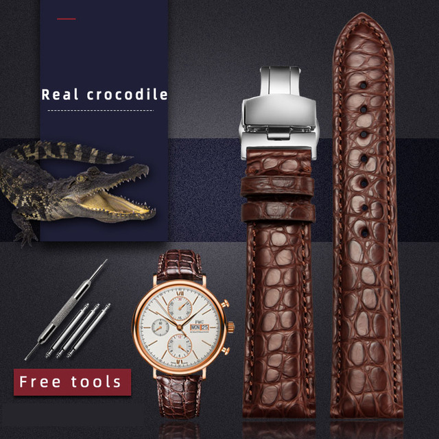 For any wristband luxury genuine crocodile leather watchband 18mm 19mm 20mm 21mm 22mm black brown straps