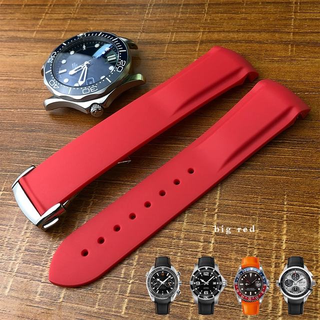 19mm 20mm 21mm 22mm Rubber Silicone Curved End Watchband Folding Buckle Watchband For Omega Seamaster 300 AT150 Watch Speedmater