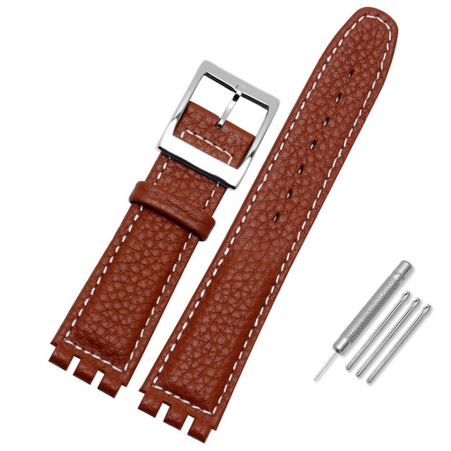 Leather Watch Strap Waterproof For Swatch YIS415/414 YCS YAS YGS 17mm Replacement Cowhide Watch Band Concavo Convex Watch Bracelet