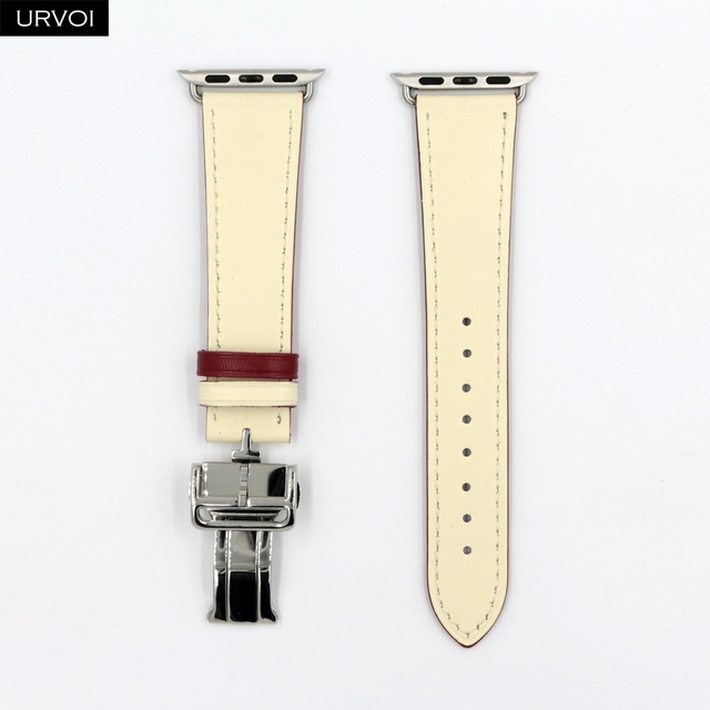 URVOI Deploy Buckle Band for Apple Watch Series 7 6 SE 5 4 3 21 Single Round Strap for iwatch 40 44mm Swift Leather Band Strap