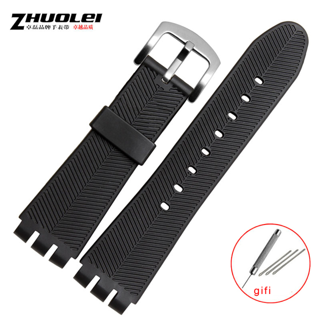 Rubber band for swatch 23mm men's watch, high quality, black, soft, waterproof, silicone, watch straps, black