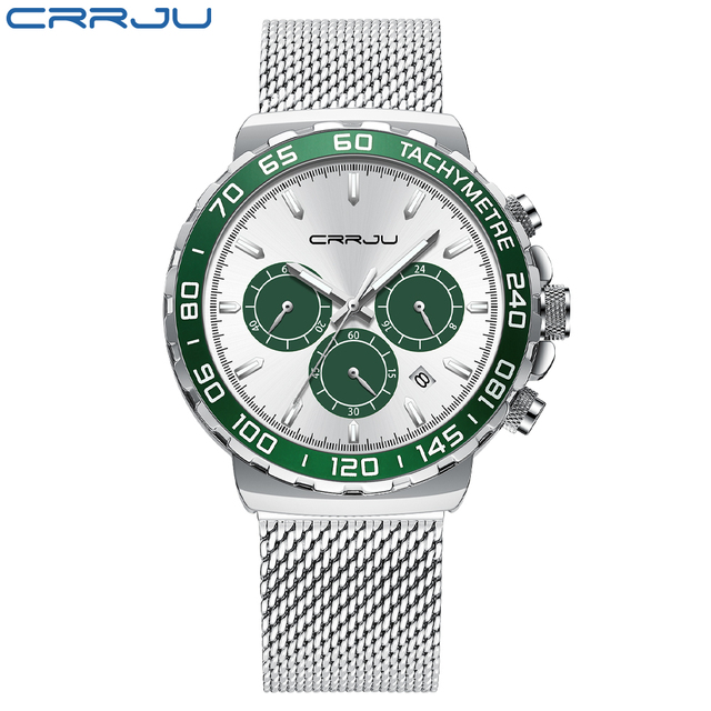 CRRJU Men's Watch Quartz 2022 New Japanese Chronograph Top Brand Water Resistant Stainless Wrist Watches With Date Relogio Masculino