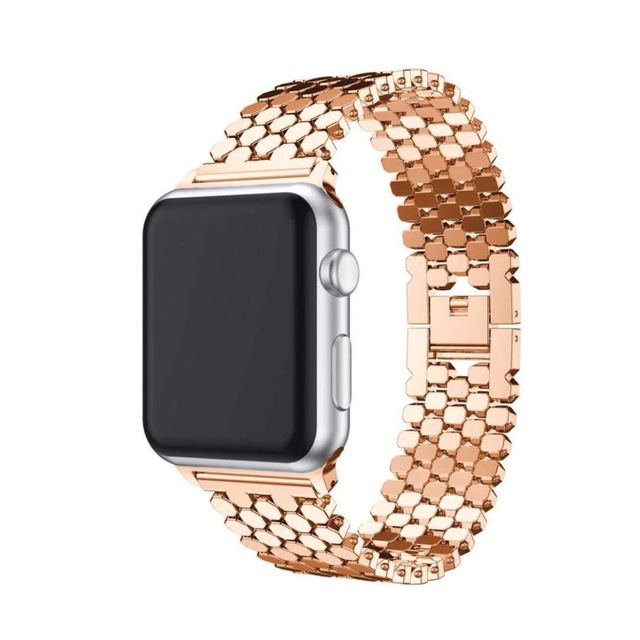 For Apple Watch Band 38mm 40mm 41mm 42mm 44mm 45mm Stainless Steel Fish Scale Pattern Wristwatch Strap for iWatch 7 6 5 4 Band