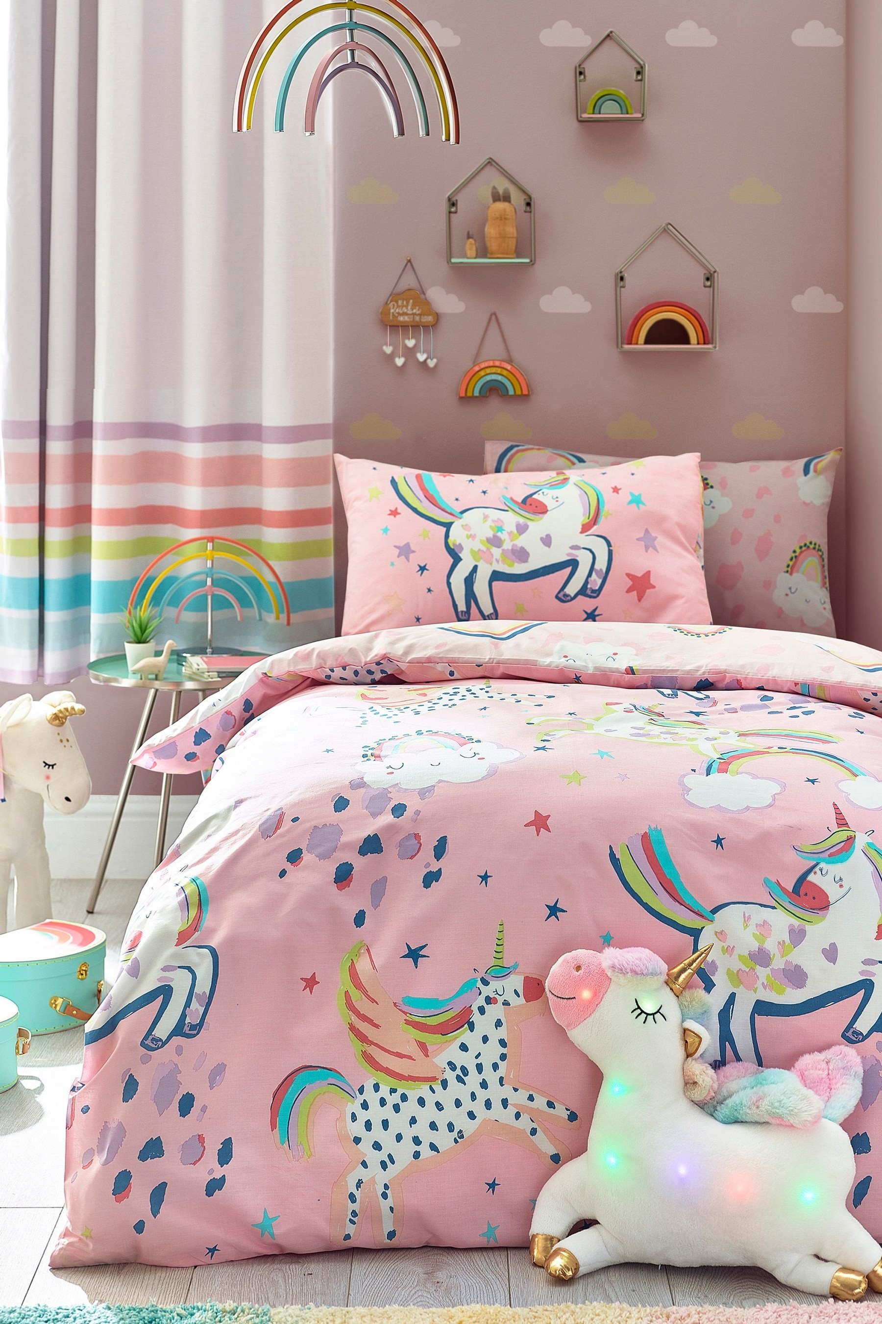 Glow In The Dark Party Unicorn Duvet Cover And Pillowcase Set