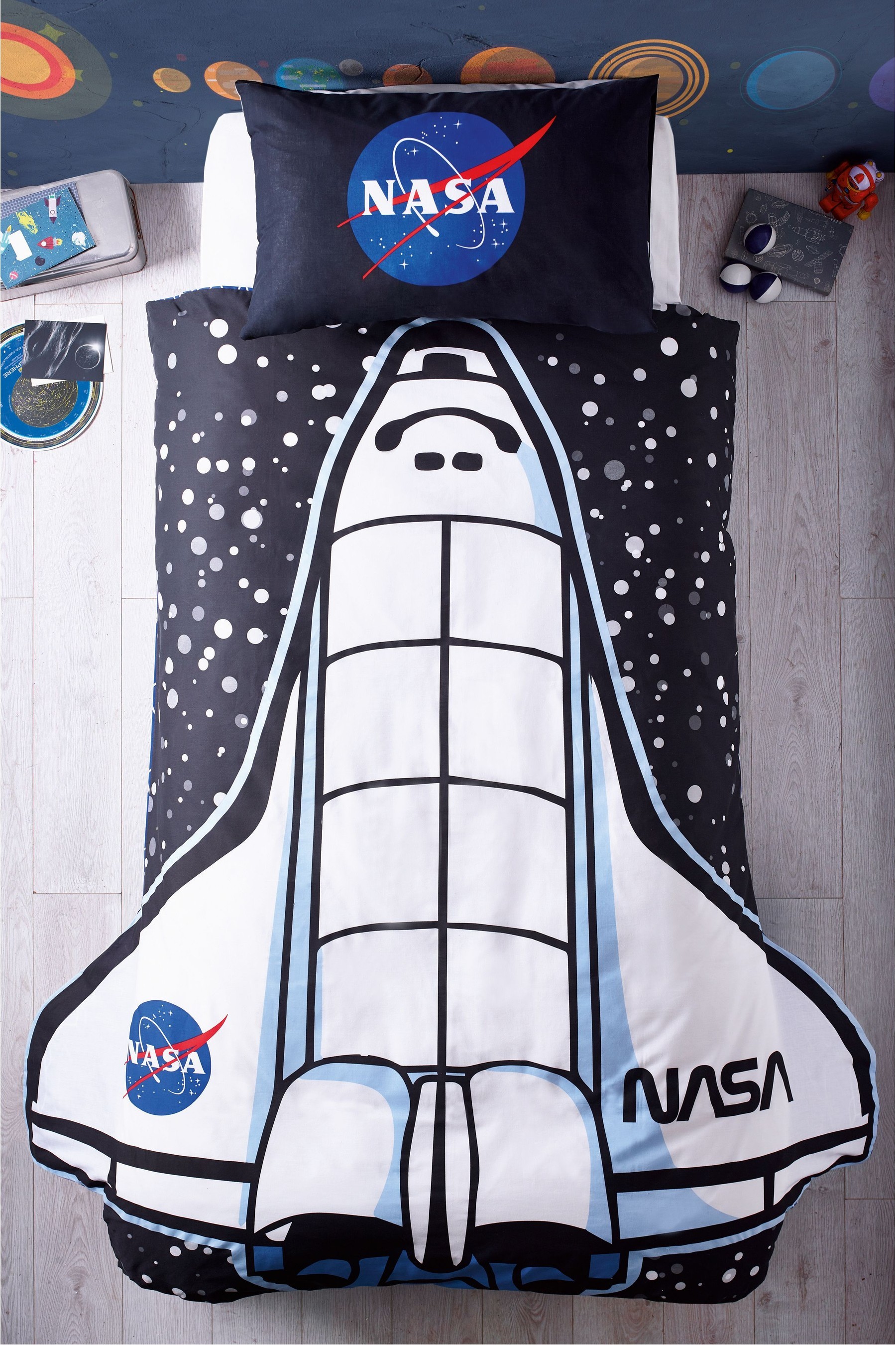 Glow In The Dark Nasa Rocket Duvet Cover And Pillowcase Set