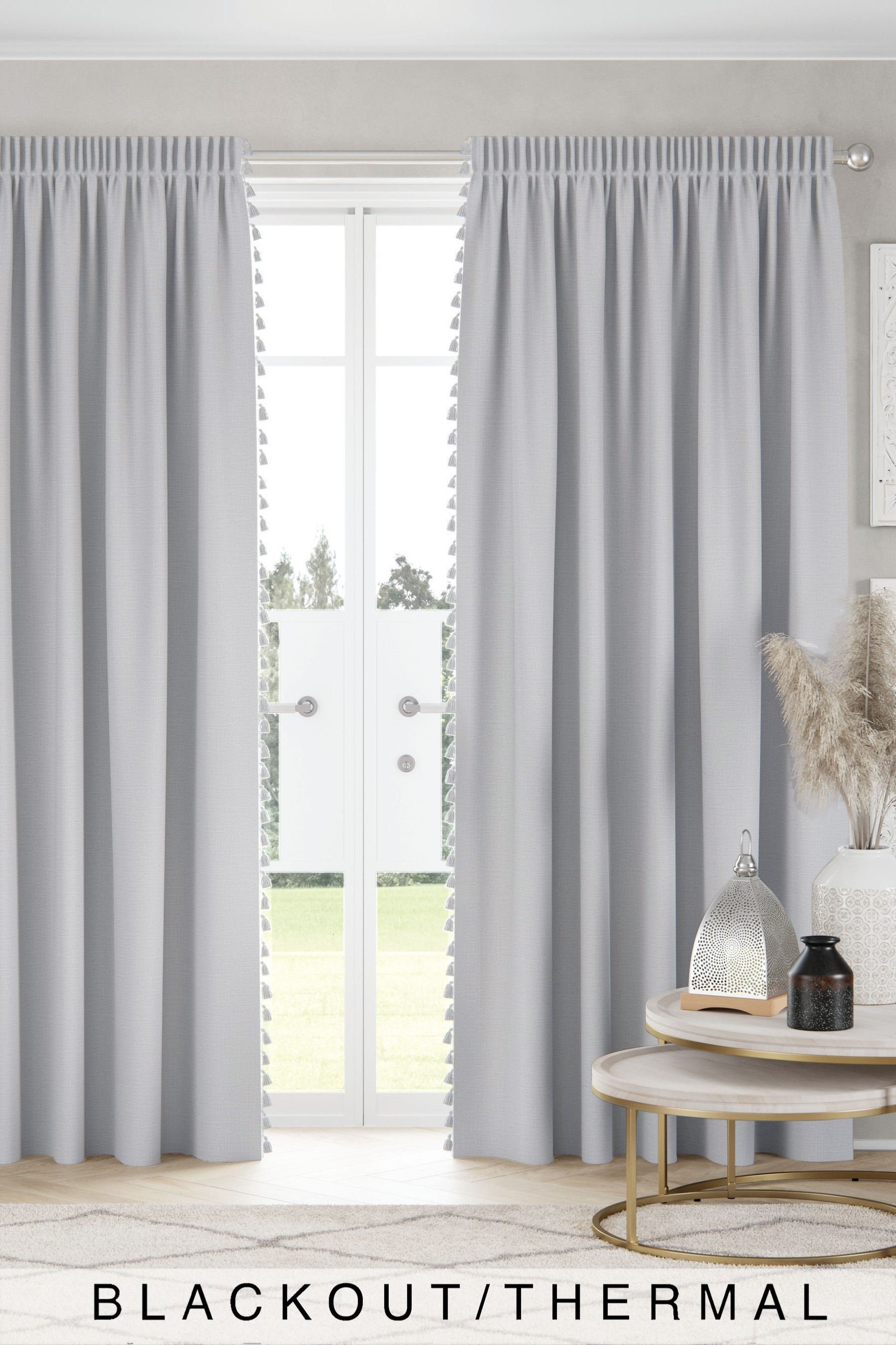 Textured Tassel Curtains Pencil Pleat Blackout/Thermal