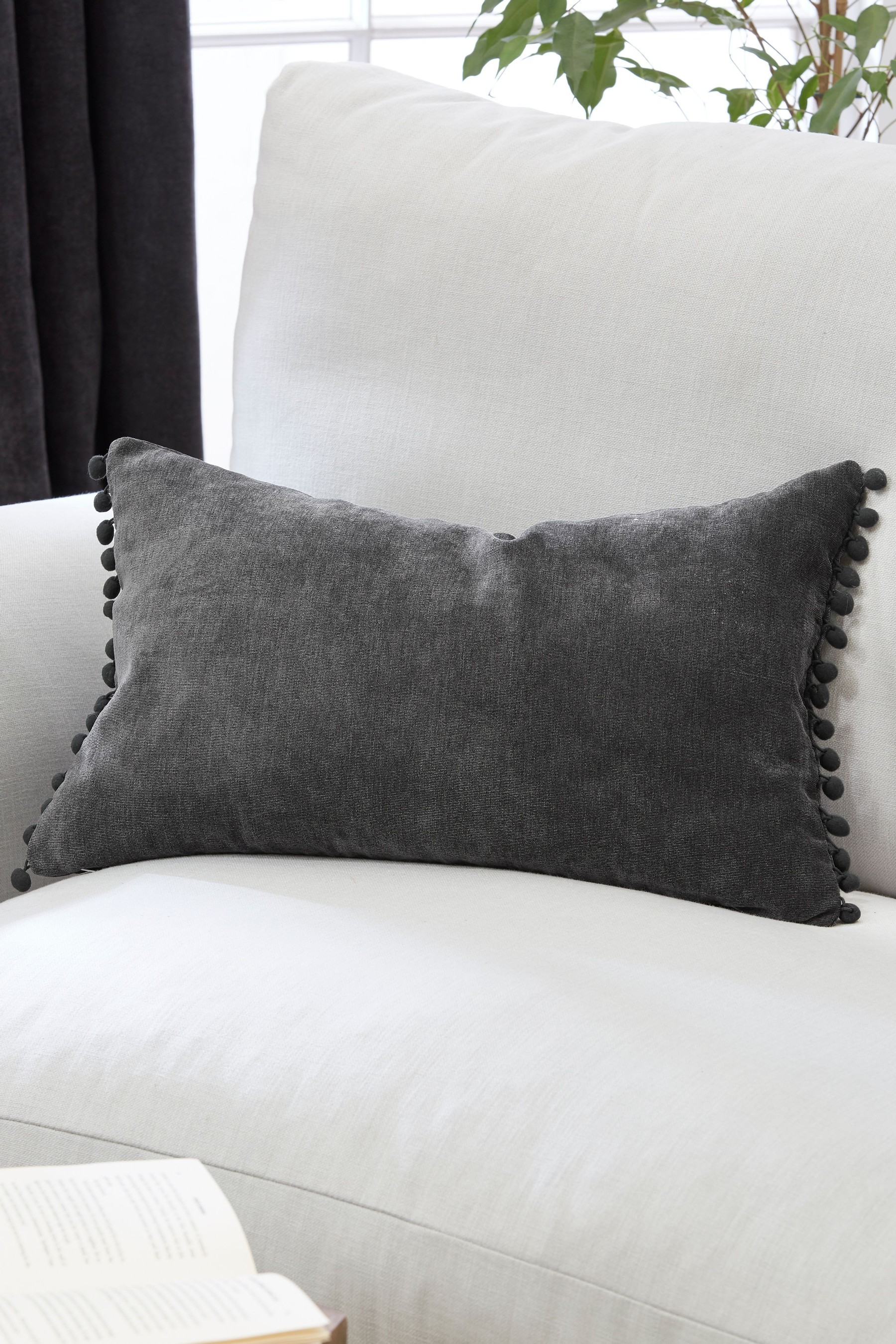 Soft Velour Pom Edge Cushion