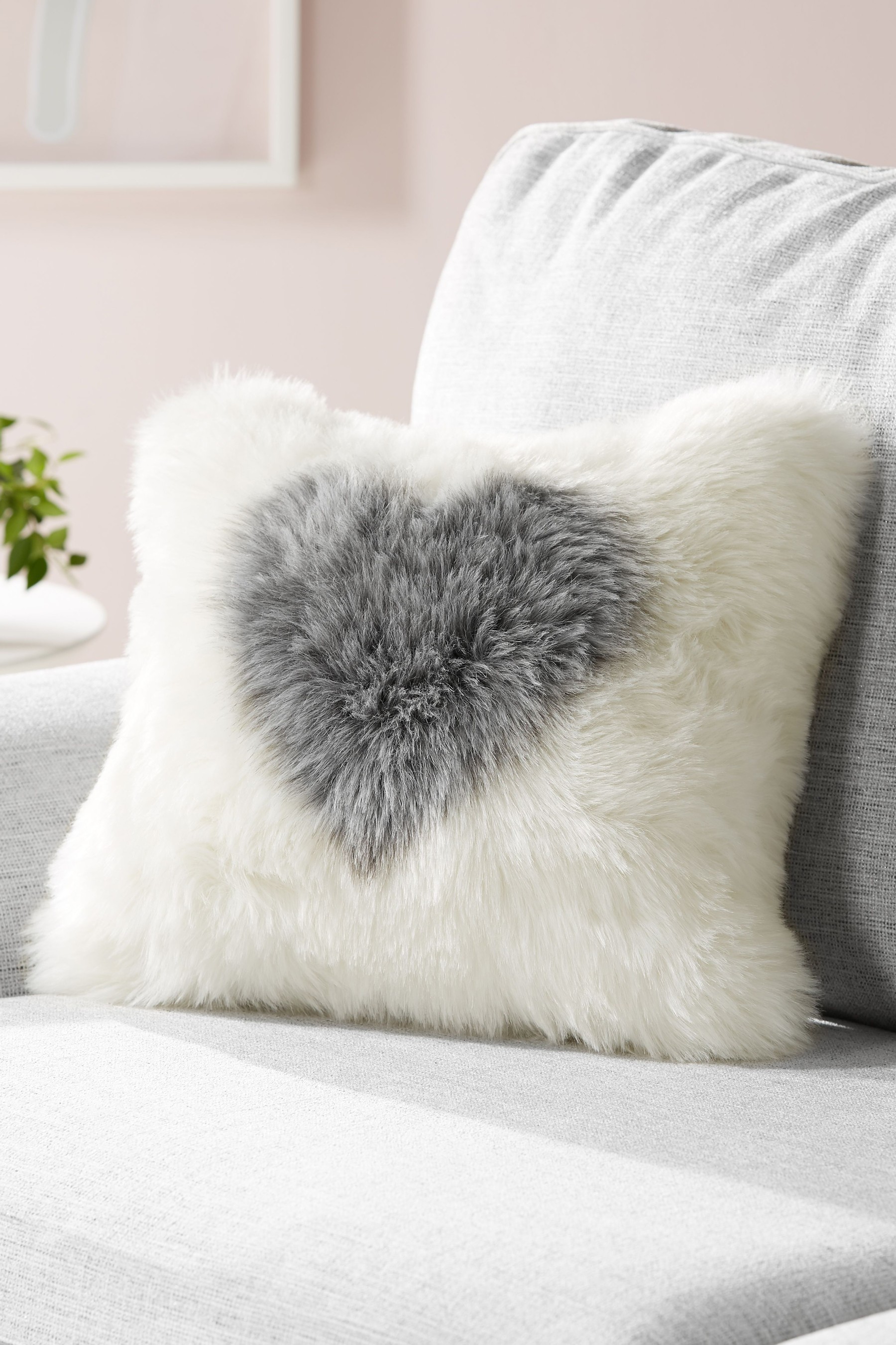 Faux Fur Heart Cushion