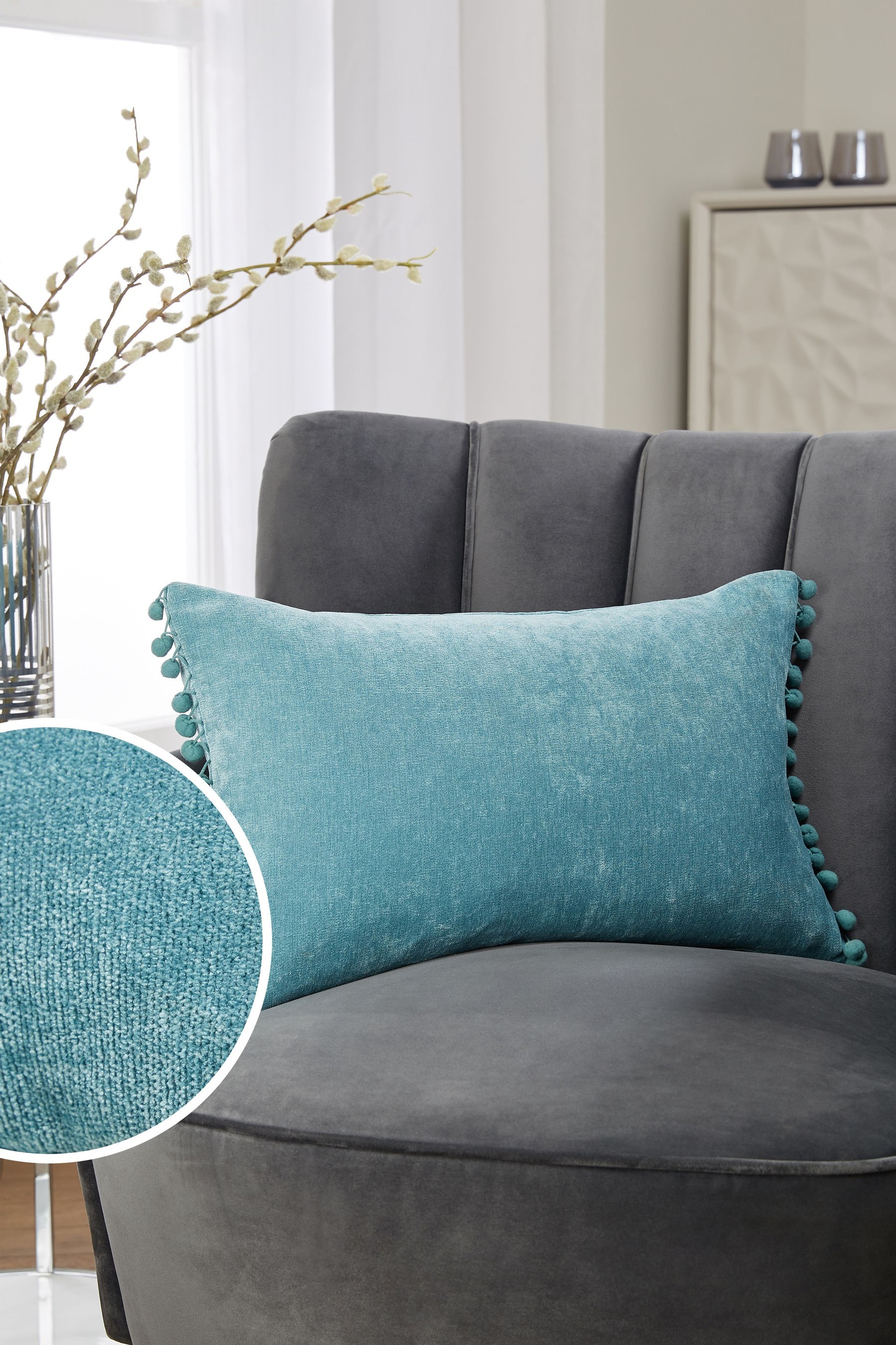 Soft Velour Pom Edge Cushion