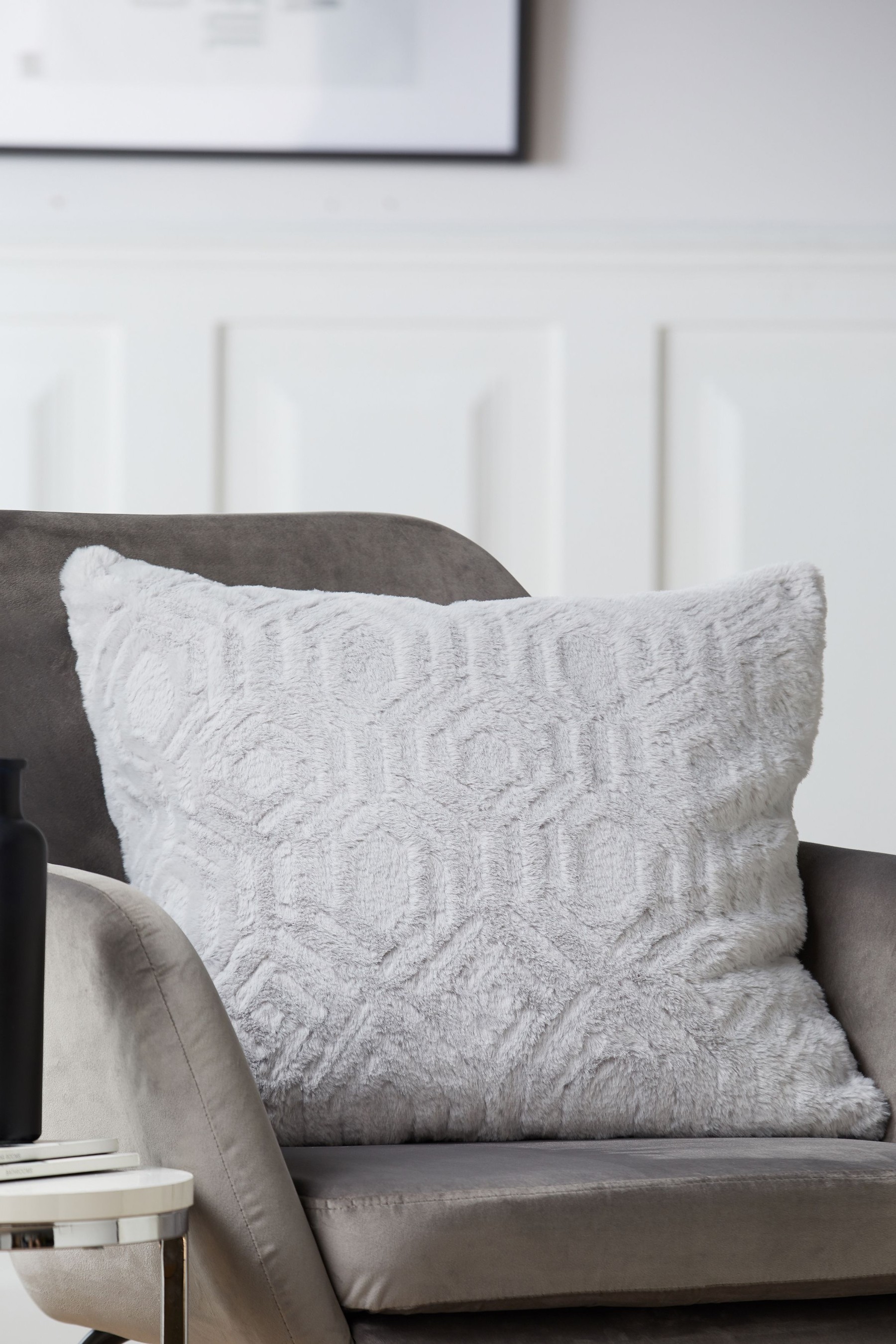 Freya Textured Geo Faux Fur Cushion