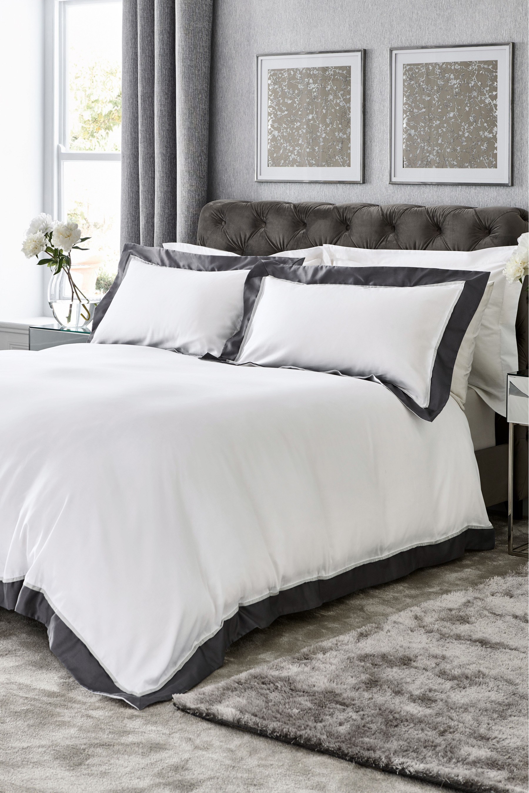 Collection Luxe 300 Thread Count 100% Cotton Sateen Duvet Cover And Pillowcase Set Border