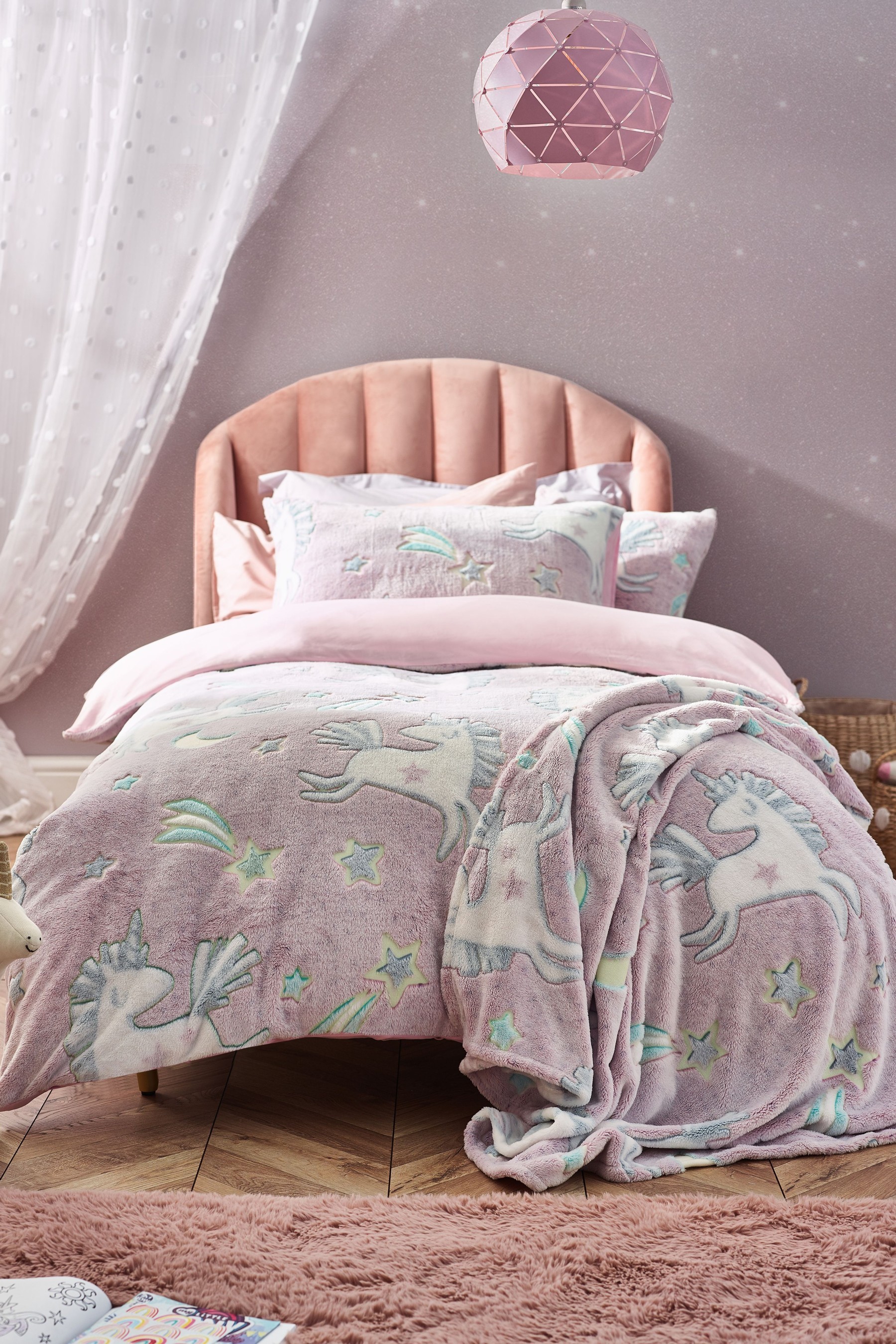 Glow In The Dark Fleece Unicorn Duvet Cover and Pillowcase Set