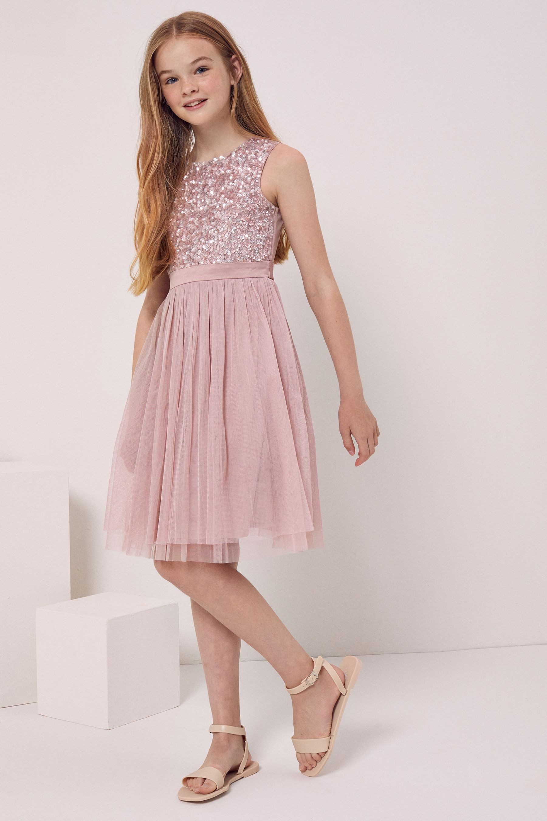 Maya Girl Sleeveless Sequin Tulle Dress