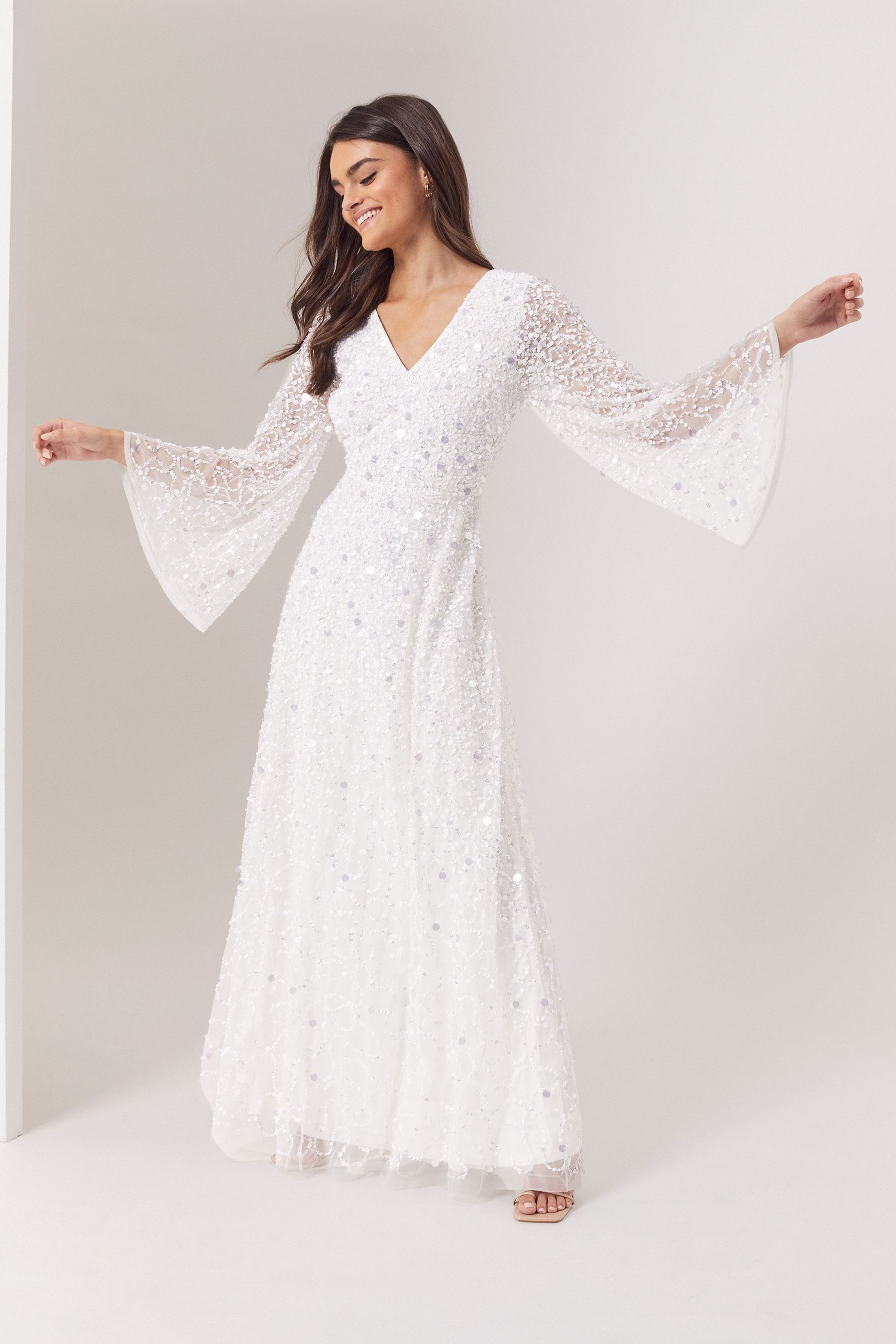 Maya All Over Embellished Cut-Out Back Maxi Wedding Dress