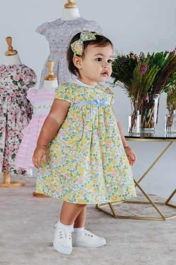 Trotters London Little Yellow Betsy Petal Collar Dress