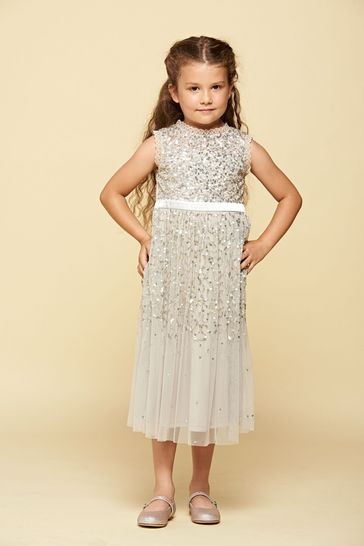 Amelia Rose Grey Sequin Occasion Dress