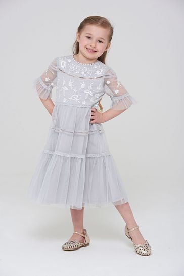 Amelia Rose Grey Embroidered Dress