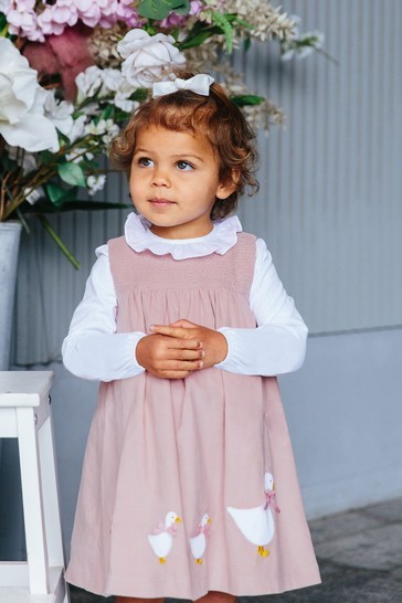 Trotters London Pink Jemima Smocked Pinafore