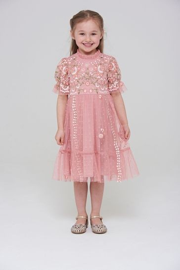 Amelia Rose Pink Embroidered Short Sleeves Dress