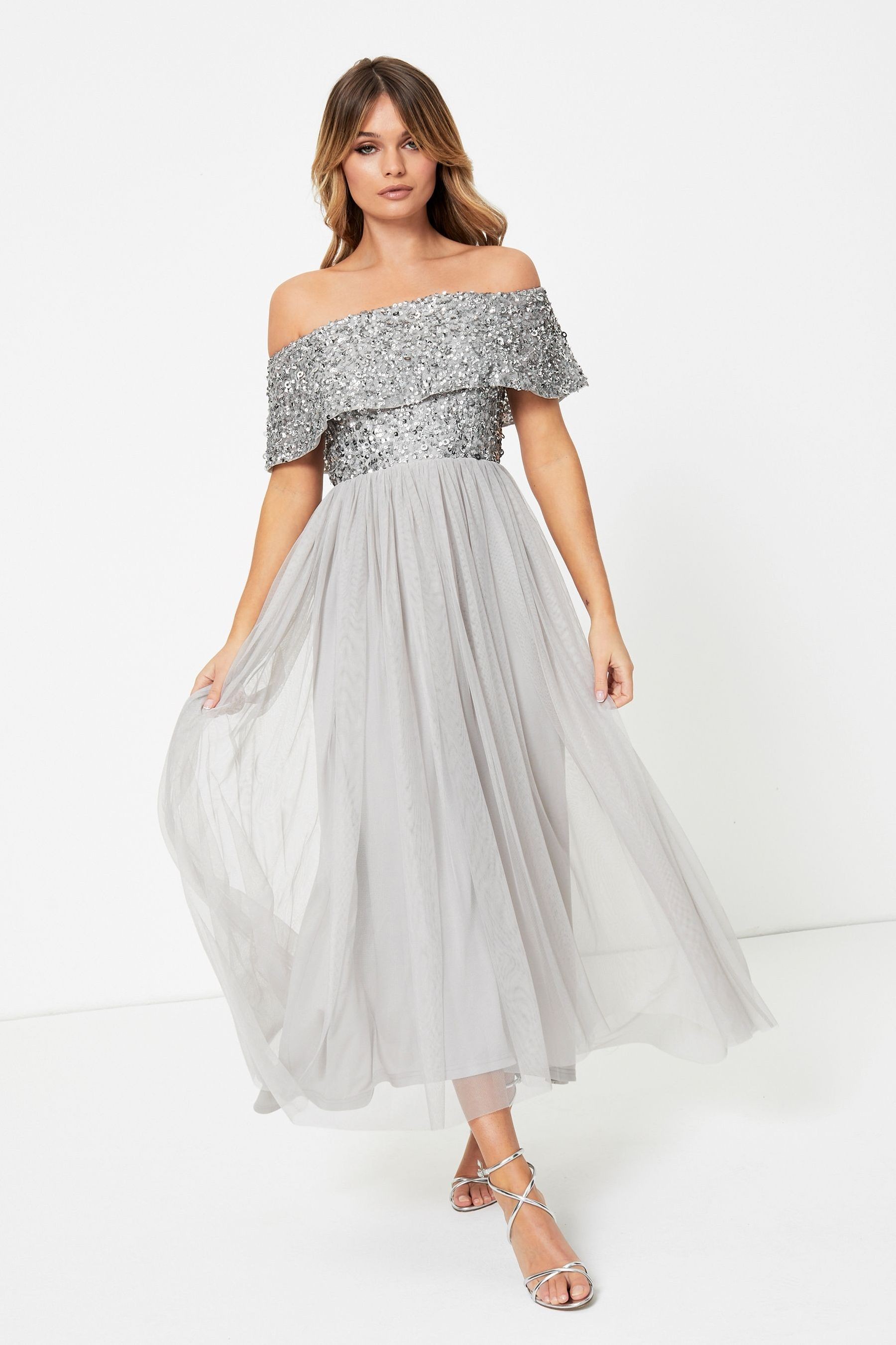 Maya Embellished Bardot Midaxi Dress