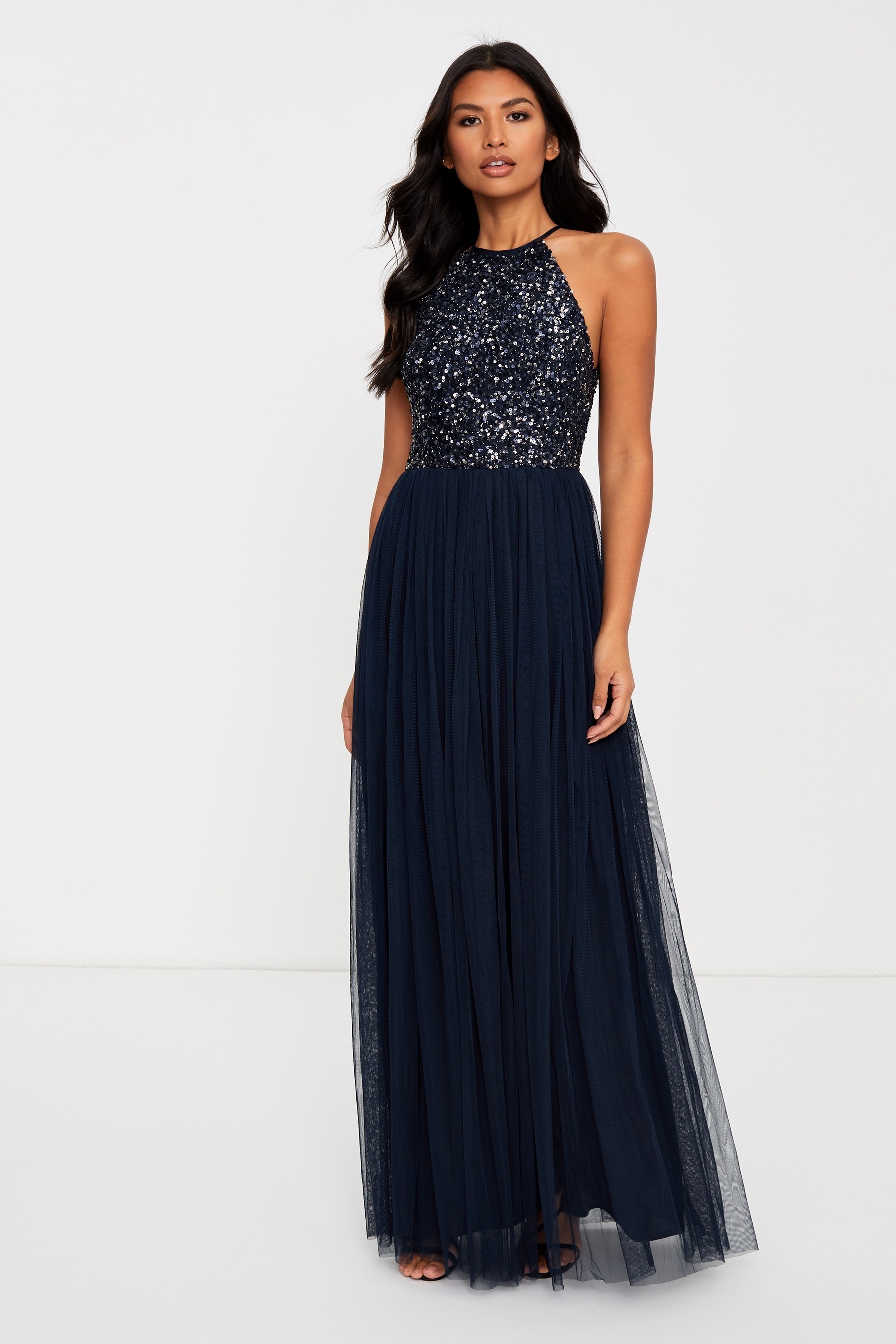 Maya Halterneck Delicate Sequin Maxi Dress Regular