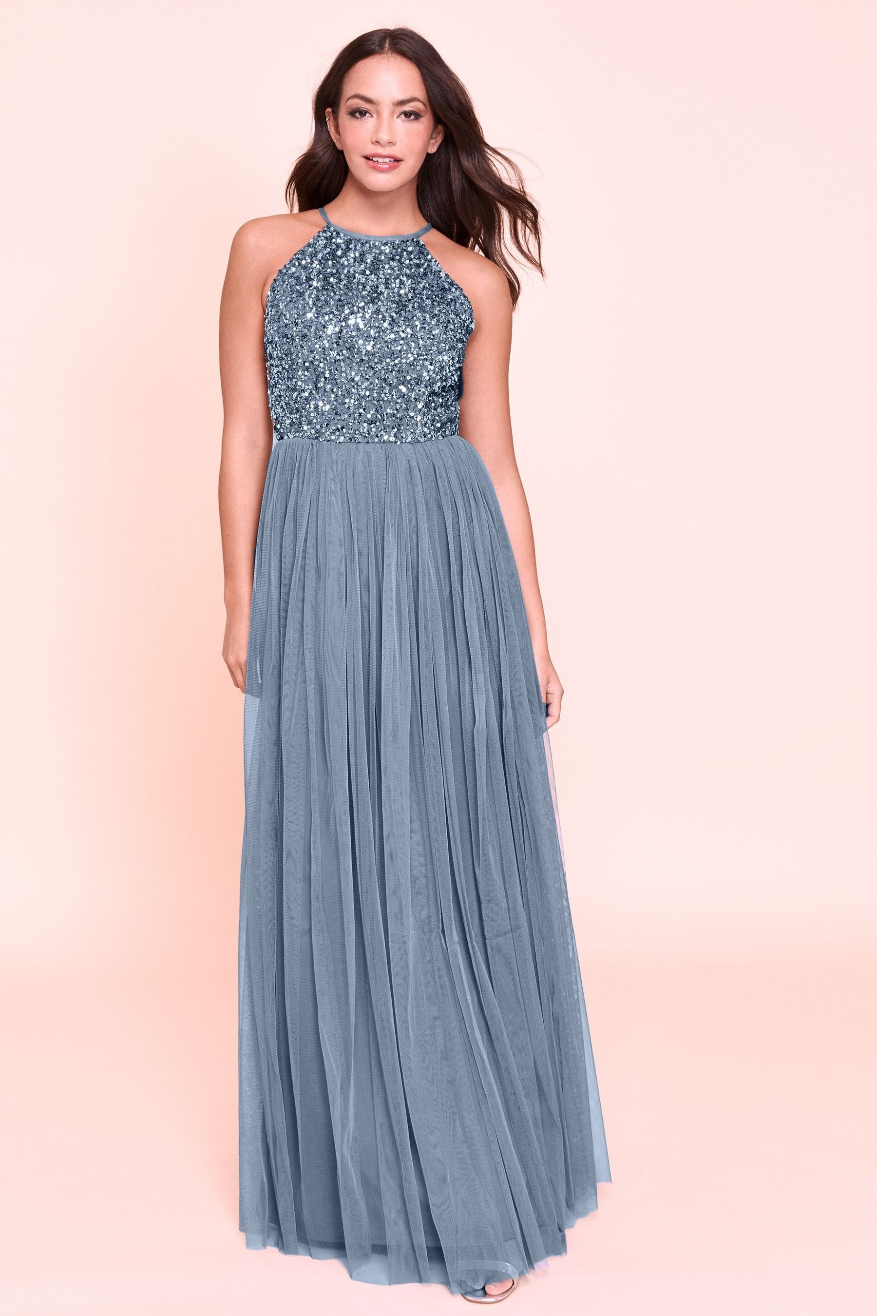 Maya Halterneck Delicate Sequin Maxi Dress Regular